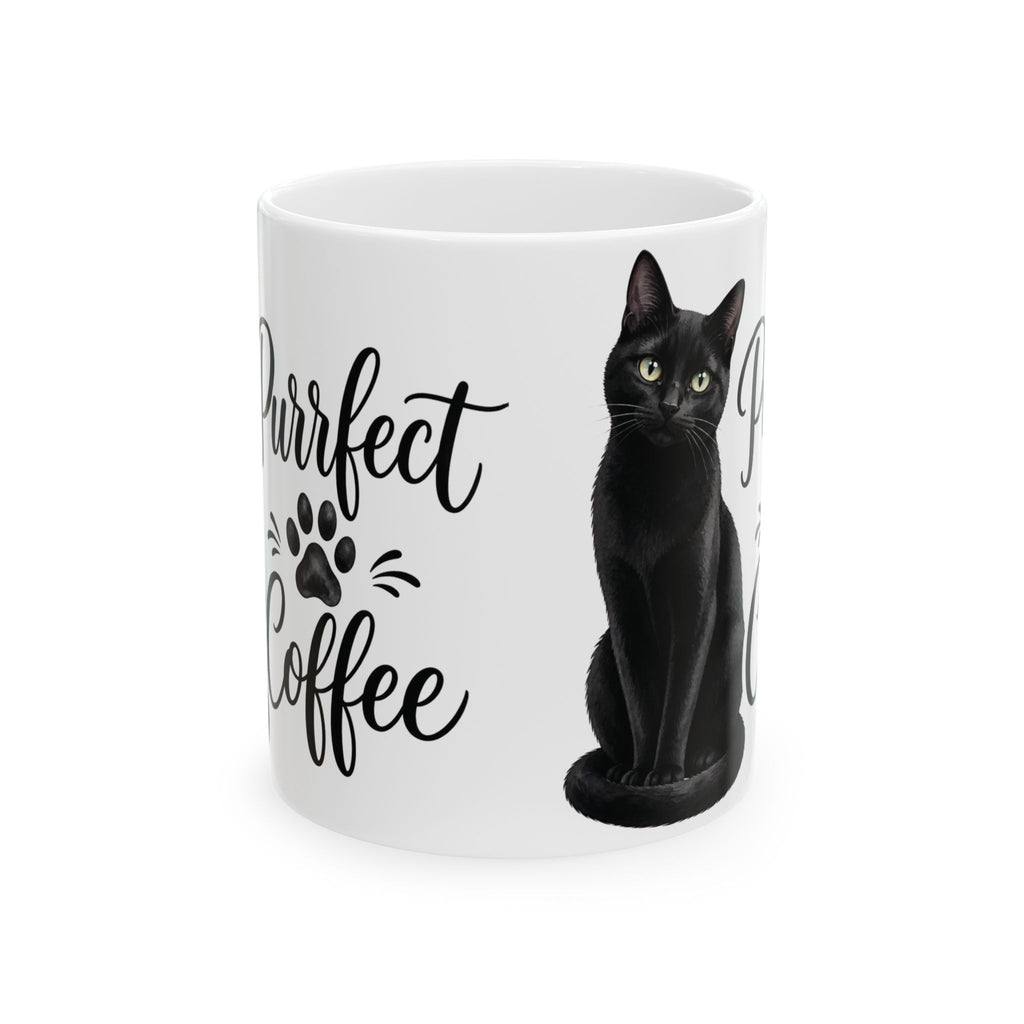 "Purrfect Coffee" Black Cat Ceramic Mug - Cozy Aesthetic Paw Print Coffee Cup, Cat Mom Gift 11oz