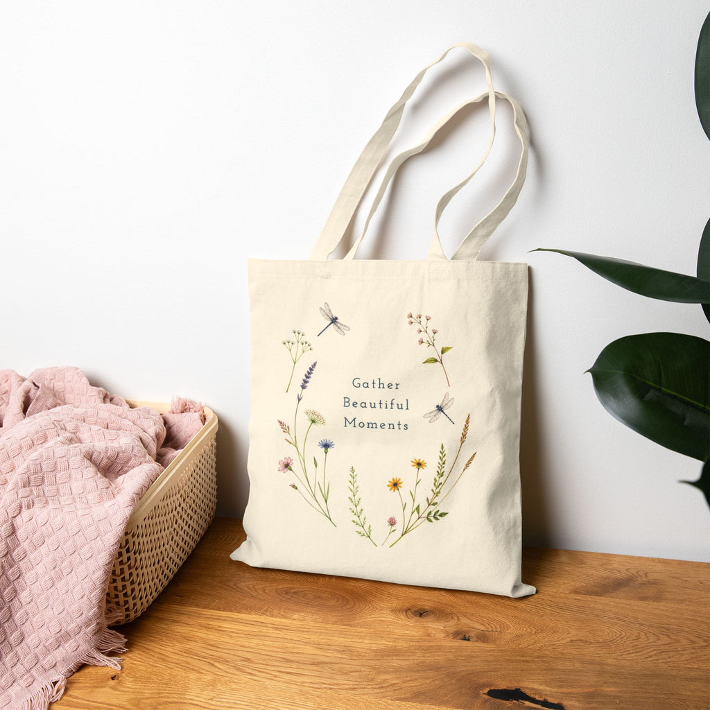 Gather Beautiful Moments — Floral Canvas Tote Bag