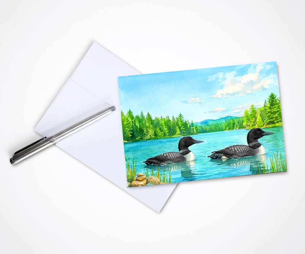 Loons On The Lake Note Cards | Handmade Nature Stationery Set