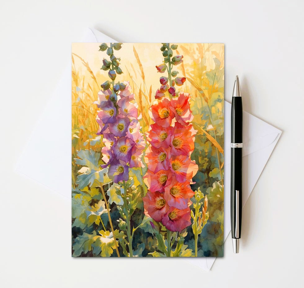 Hollyhock Note Cards | Handmade Nature Stationery Set