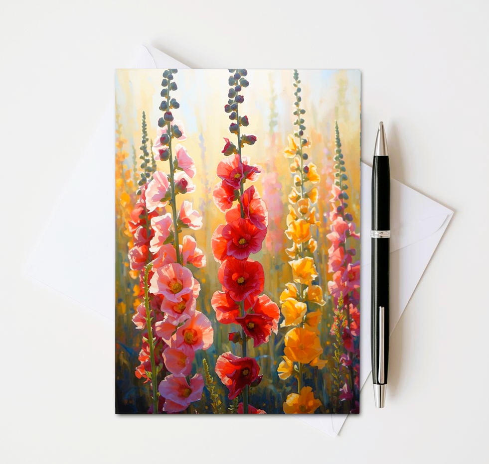 Hollyhock Note Cards | Handmade Nature Stationery Set