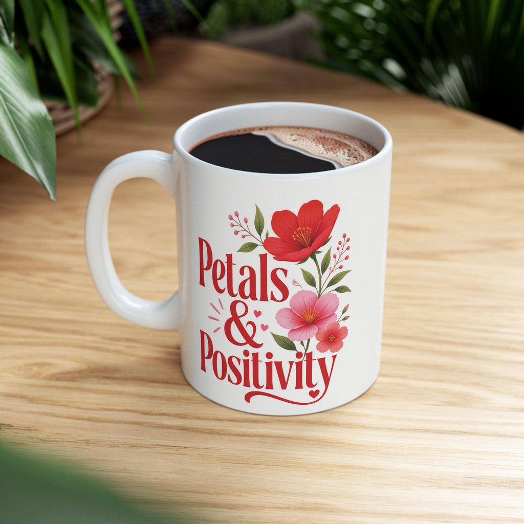 Positive Vibes Floral Mug — "Petals & Positivity" Ceramic Coffee Cup (11oz & 15oz)