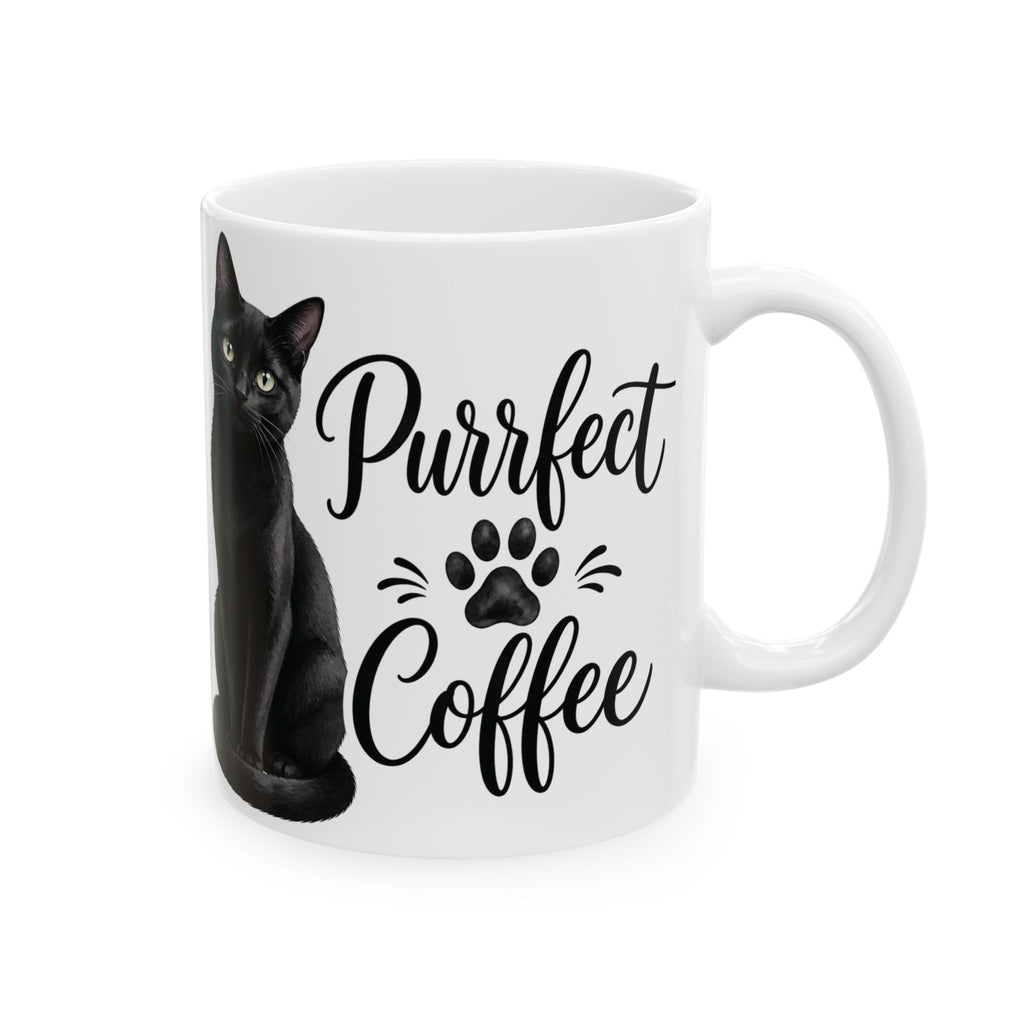 "Purrfect Coffee" Black Cat Ceramic Mug - Cozy Aesthetic Paw Print Coffee Cup, Cat Mom Gift 11oz