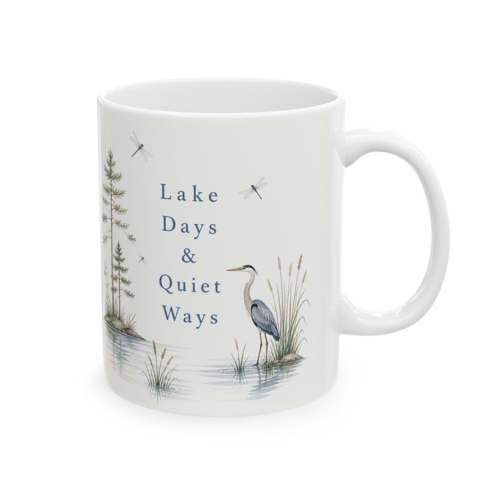 Lakefront Wildlife Ceramic Mug — Heron & Pines Nature Coffee Cup (11oz, 15oz)