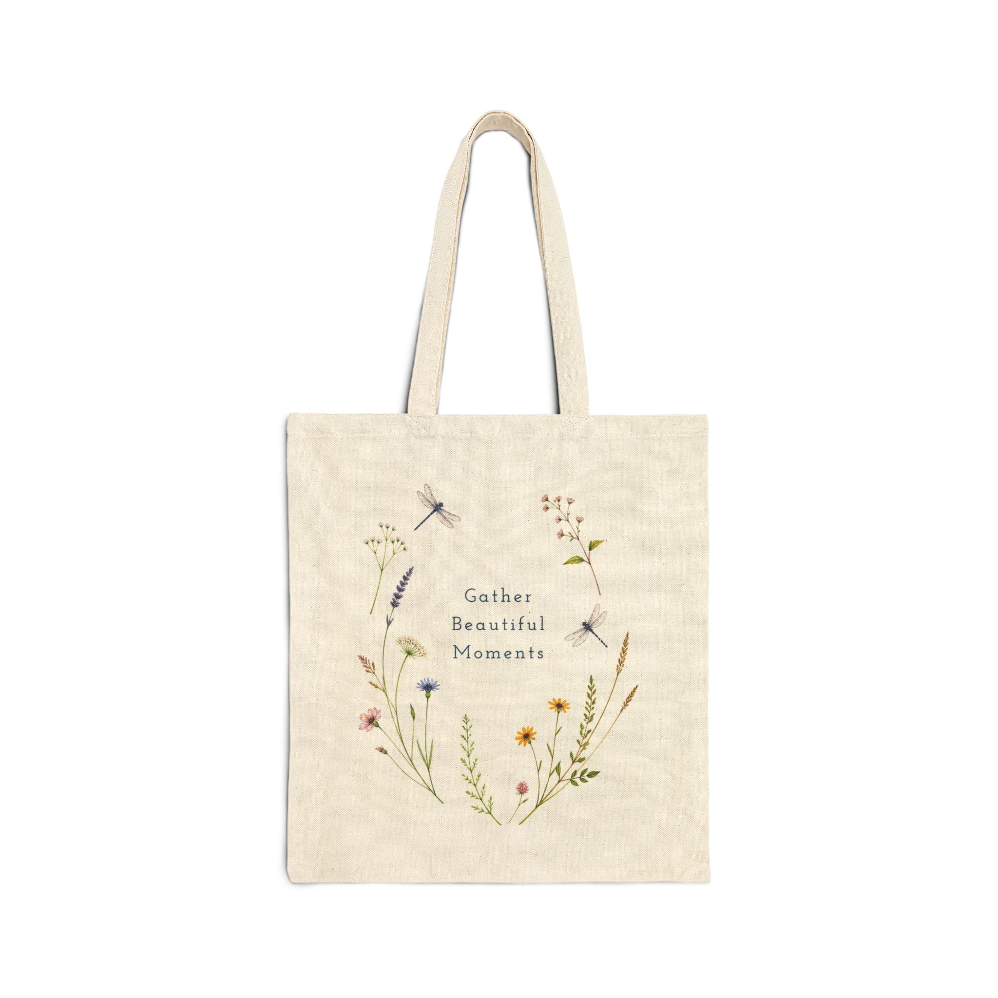 Gather Beautiful Moments — Floral Canvas Tote Bag