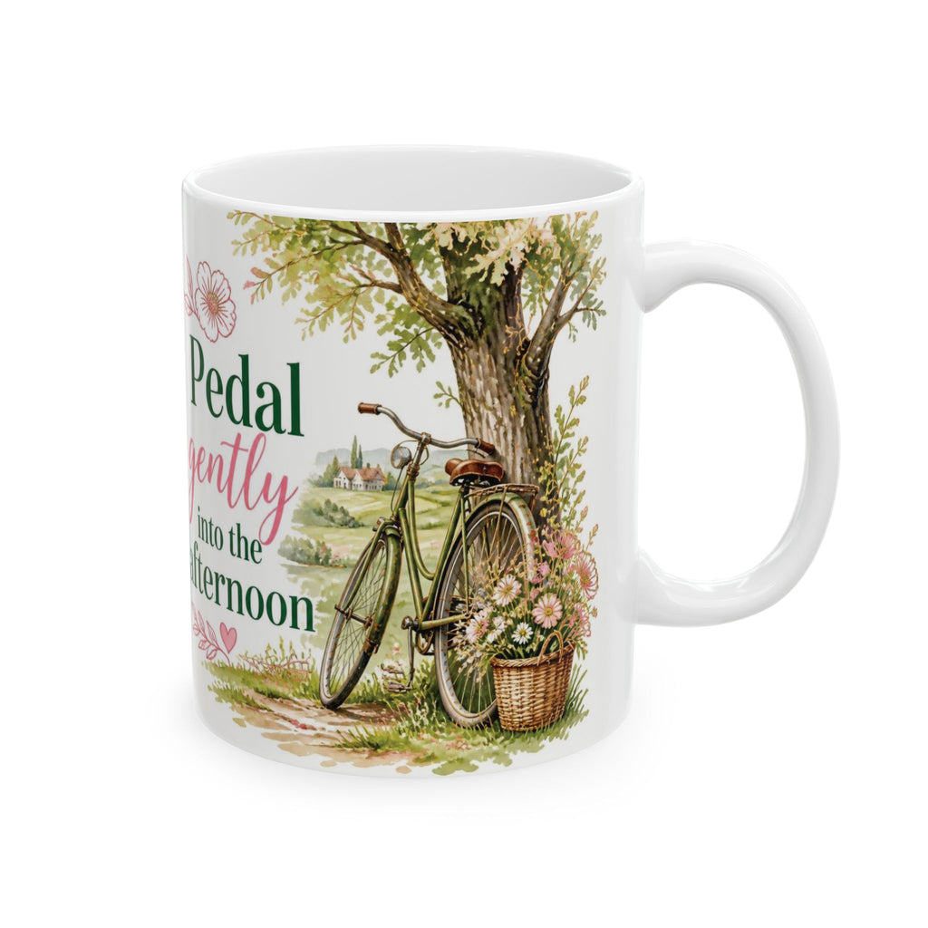 Glossy bicycle and floral mug for coffee or tea
