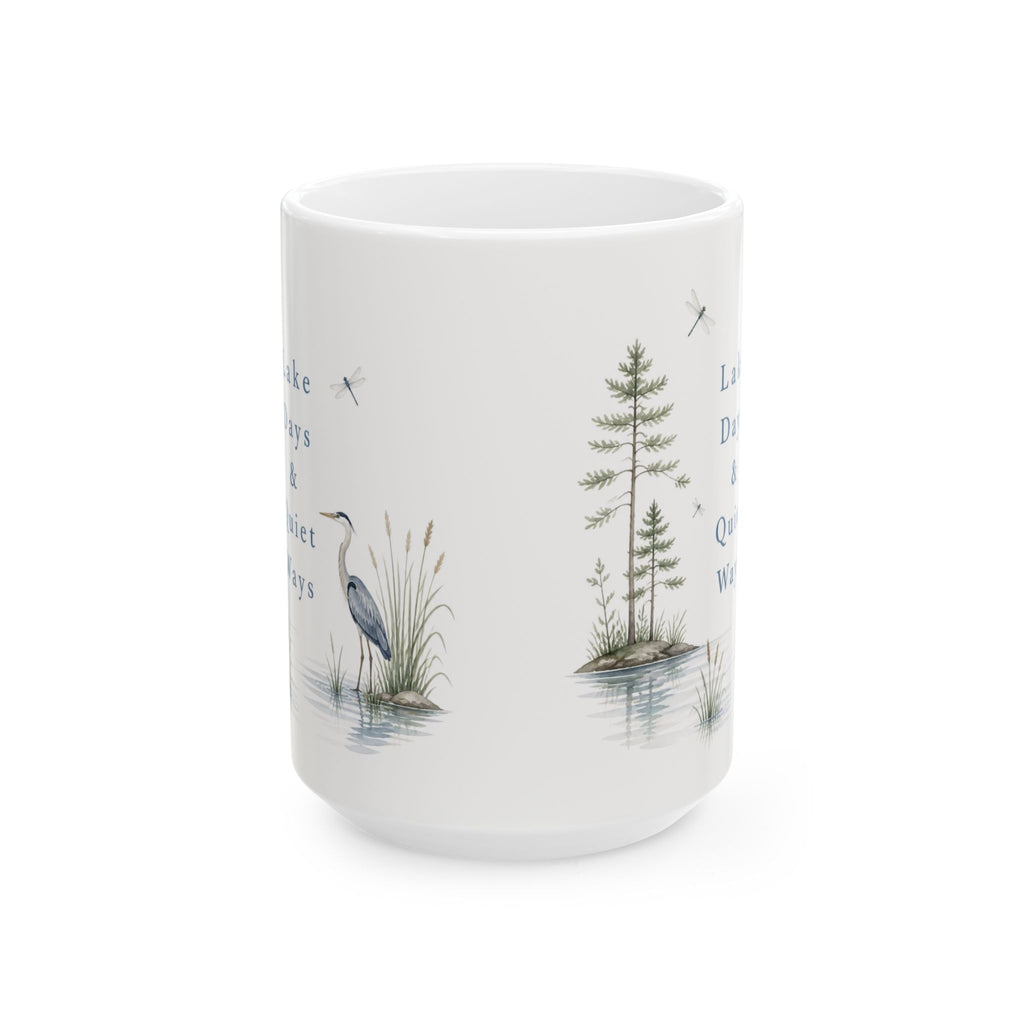 Lakefront Wildlife Ceramic Mug — Heron & Pines Nature Coffee Cup (11oz, 15oz)