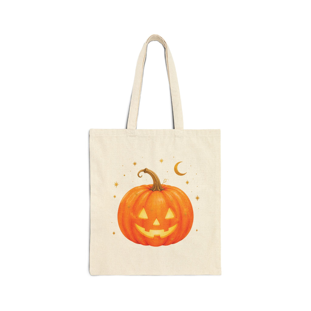 Jack-O'-Lantern Canvas Tote Bag | Cute Autumn & Halloween Grocery Bag, Spooky Season Cotton Tote, Fall Aesthetic Reusable Shopper