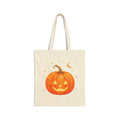Jack-O'-Lantern Canvas Tote Bag | Cute Autumn & Halloween Grocery Bag, Spooky Season Cotton Tote, Fall Aesthetic Reusable Shopper