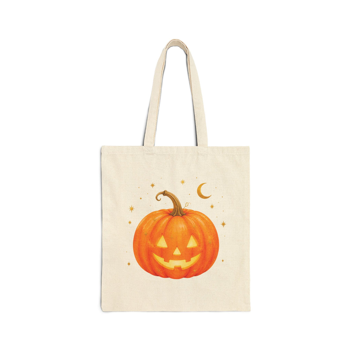 Jack-O'-Lantern Canvas Tote Bag | Cute Autumn & Halloween Grocery Bag, Spooky Season Cotton Tote, Fall Aesthetic Reusable Shopper