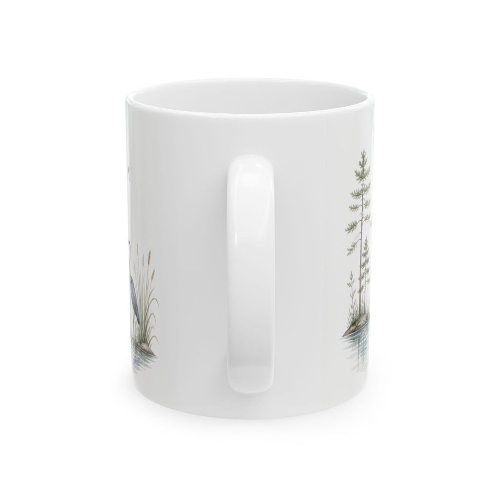Lakefront Wildlife Ceramic Mug — Heron & Pines Nature Coffee Cup (11oz, 15oz)