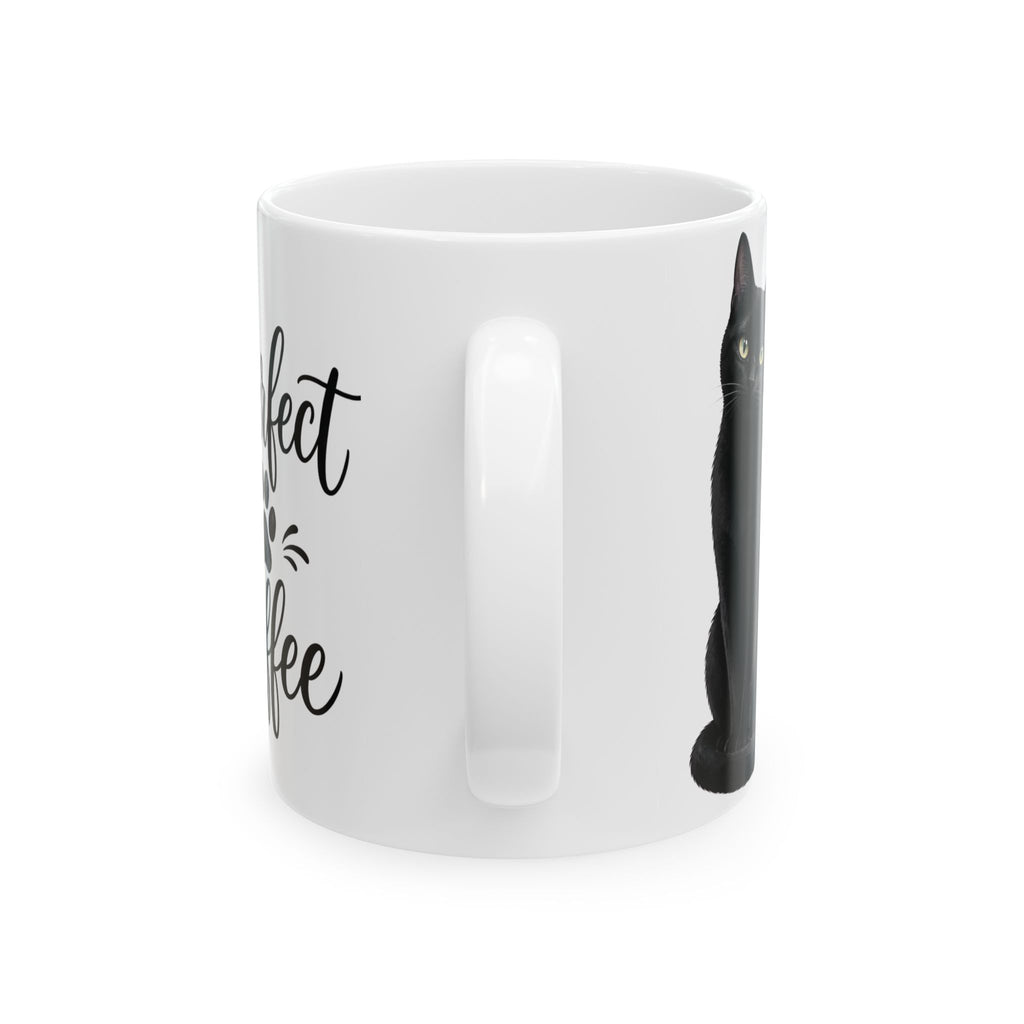 "Purrfect Coffee" Black Cat Ceramic Mug - Cozy Aesthetic Paw Print Coffee Cup, Cat Mom Gift 11oz