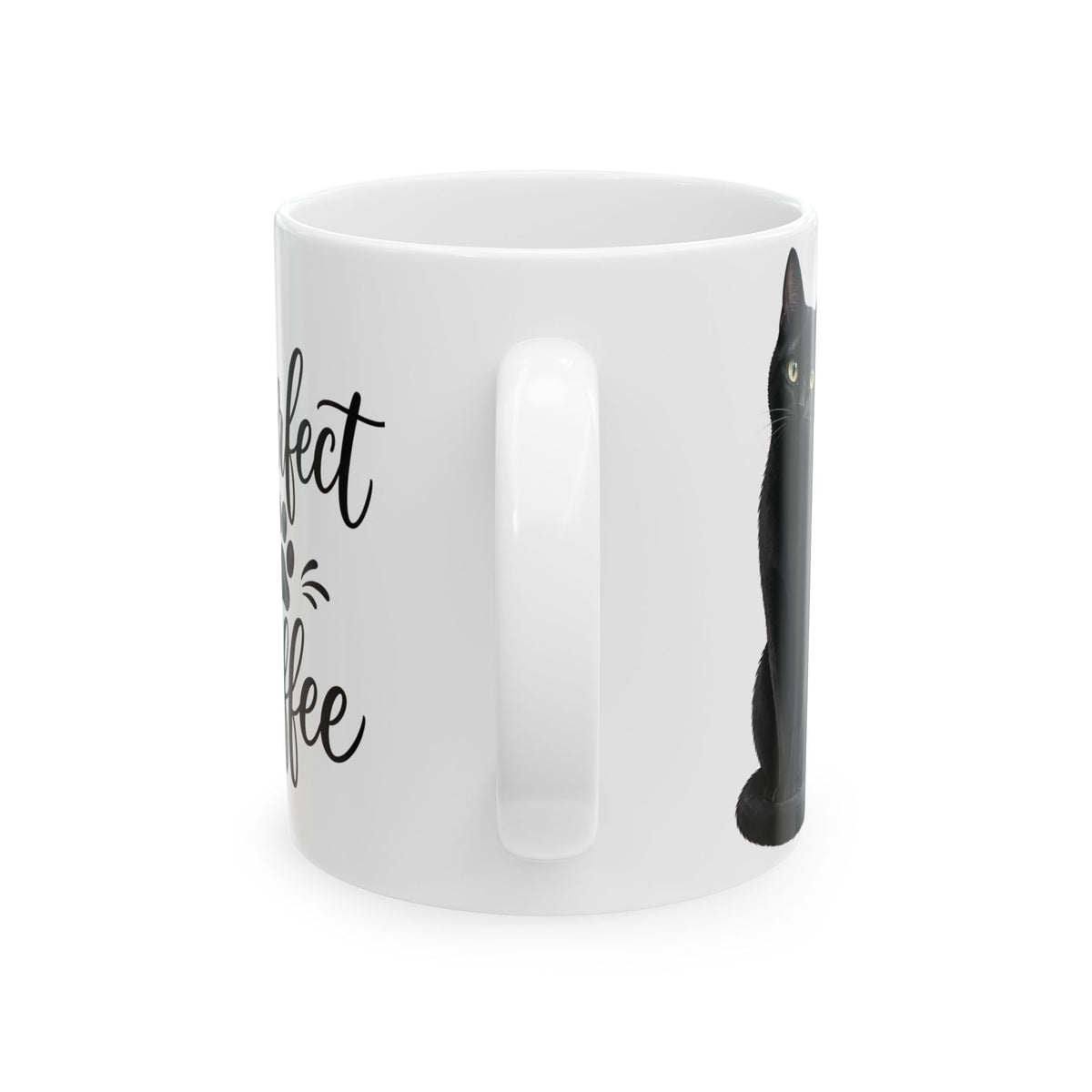 "Purrfect Coffee" Black Cat Ceramic Mug - Cozy Aesthetic Paw Print Coffee Cup, Cat Mom Gift 11oz