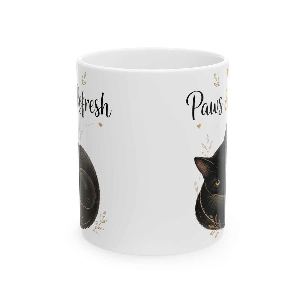"Paws & Refresh" Cute Cat Ceramic Coffee Mug - Cozy Black Cat Aesthetic Tea Cup, Cat Mom Gift 11oz