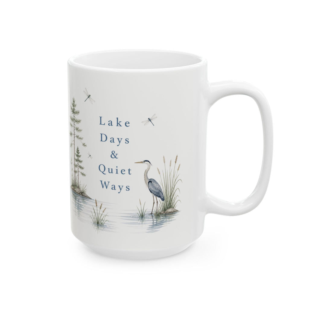 Lakefront Wildlife Ceramic Mug — Heron & Pines Nature Coffee Cup (11oz, 15oz)