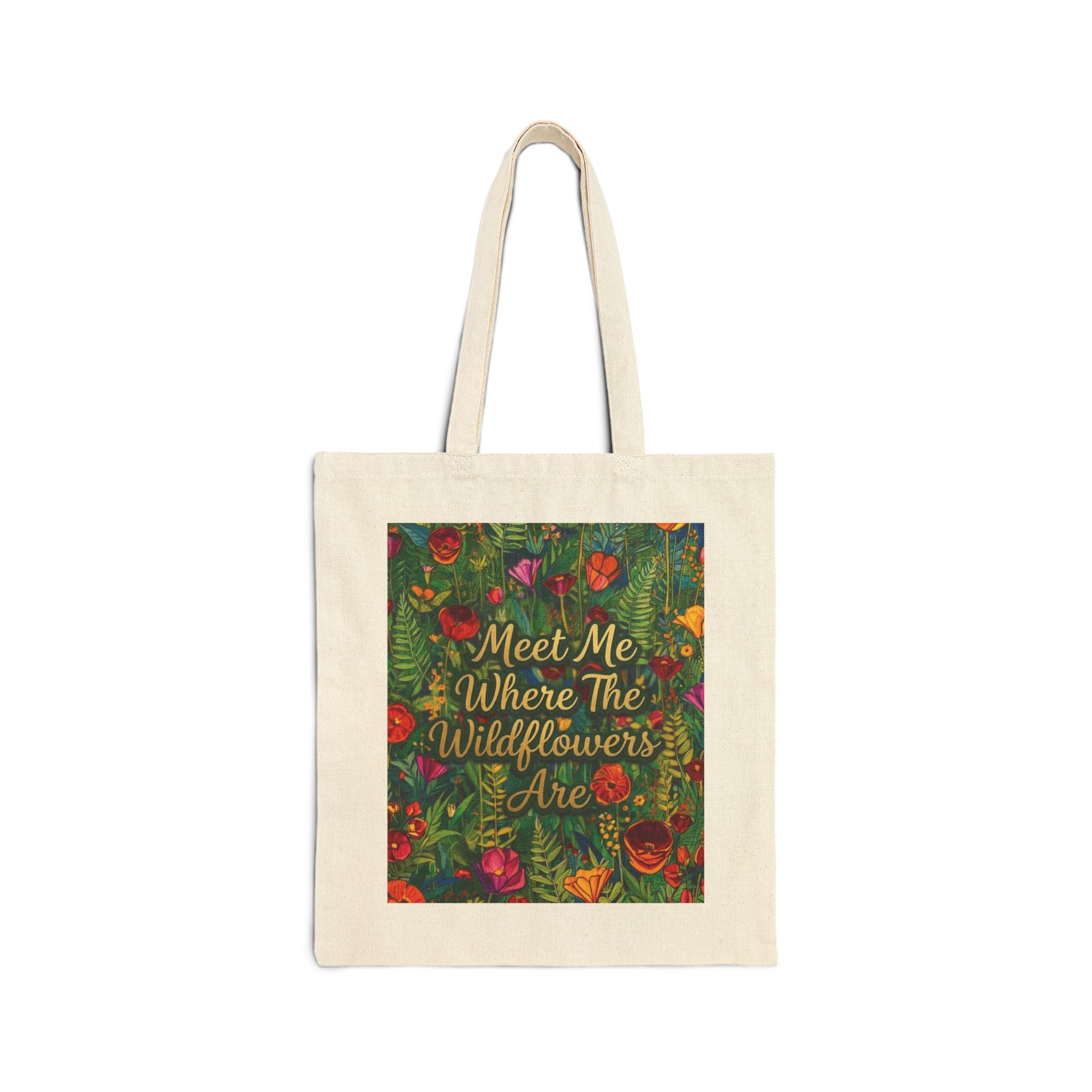 Meet Me Where The Wildflowers Are - Botanical Cotton Canvas Tote Bag