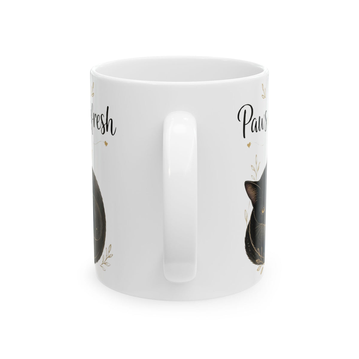 "Paws & Refresh" Cute Cat Ceramic Coffee Mug - Cozy Black Cat Aesthetic Tea Cup, Cat Mom Gift 11oz