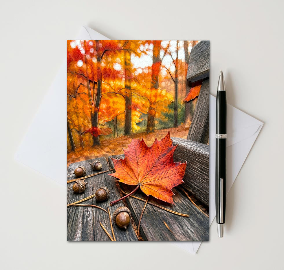 Fall Maple Leaf Note Cards Set of 8, Autumn Foliage Blank 5X7 Greeting Cards, Scenic Woodland Nature Stationery, Thanksgiving Gift Pack
