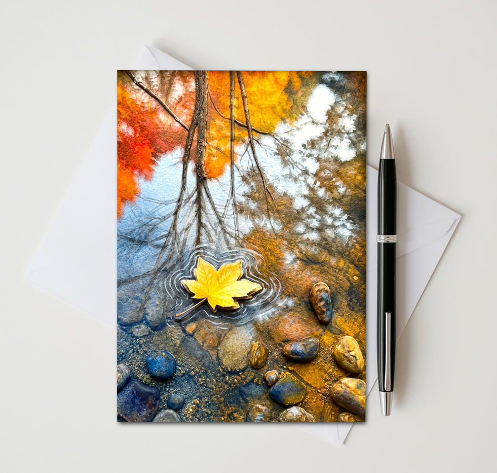 Fall Maple Leaf Note Cards Set of 8, Autumn Foliage Blank 5X7 Greeting Cards, Scenic Woodland Nature Stationery, Thanksgiving Gift Pack