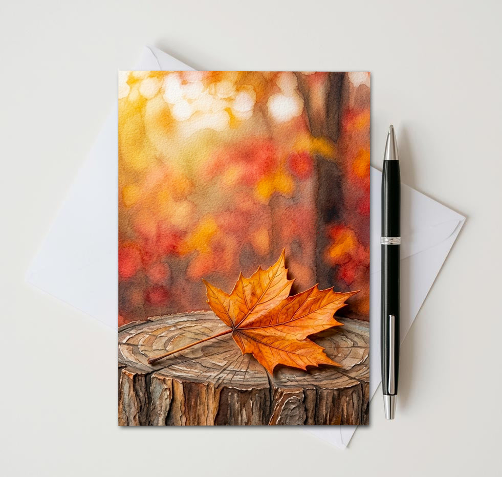 Fall Maple Leaf Note Cards Set of 8, Autumn Foliage Blank 5X7 Greeting Cards, Scenic Woodland Nature Stationery, Thanksgiving Gift Pack