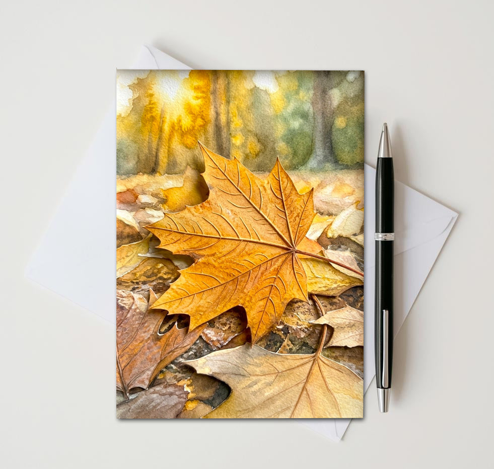 Fall Maple Leaf Note Cards Set of 8, Autumn Foliage Blank 5X7 Greeting Cards, Scenic Woodland Nature Stationery, Thanksgiving Gift Pack