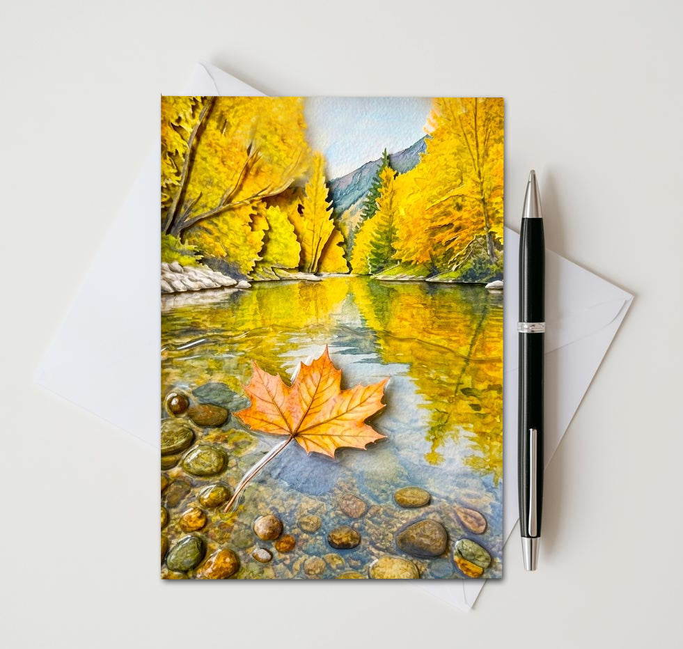Fall Maple Leaf Note Cards Set of 8, Autumn Foliage Blank 5X7 Greeting Cards, Scenic Woodland Nature Stationery, Thanksgiving Gift Pack