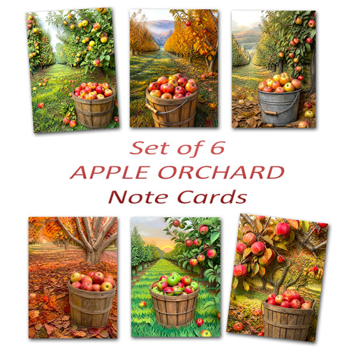 Apple Orchard Note Cards, Set of 6 Handmade 5x7 Autumn Harvest Greeting Cards