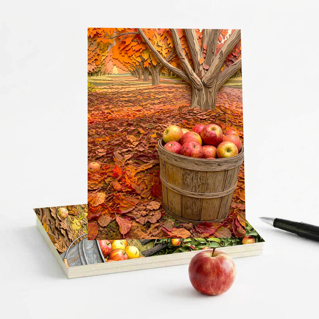 Apple Orchard Note Cards, Set of 6 Handmade 5x7 Autumn Harvest Greeting Cards