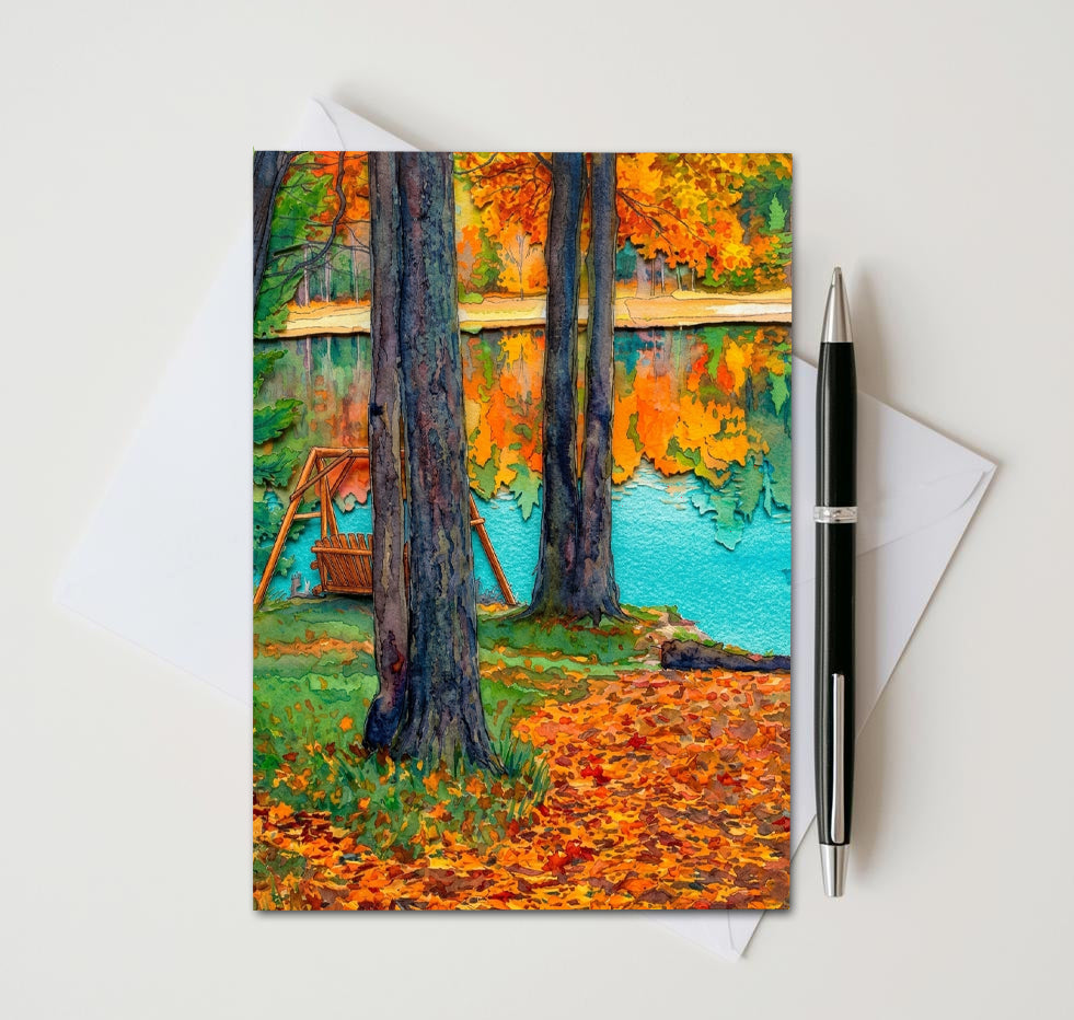 Autumn Glow Note Cards, Set of 8 Handmade 5x7 Fall Leaves Greeting Cards