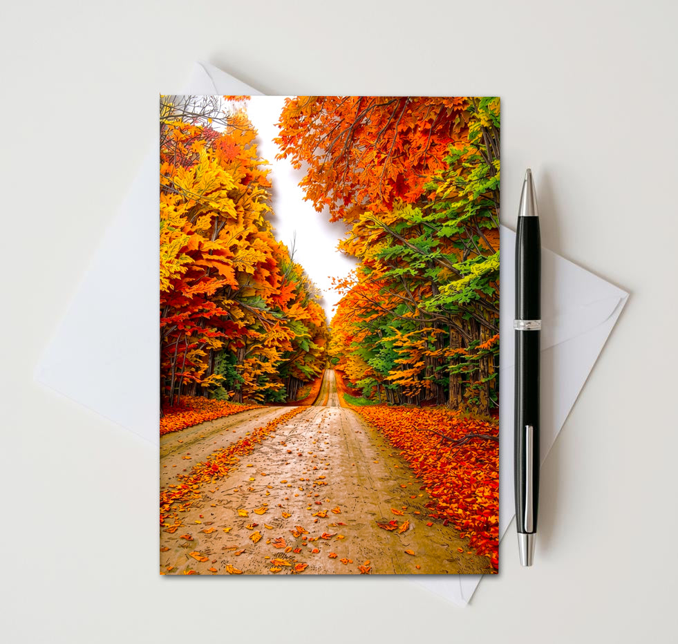 Autumn Glow Note Cards, Set of 8 Handmade 5x7 Fall Leaves Greeting Cards