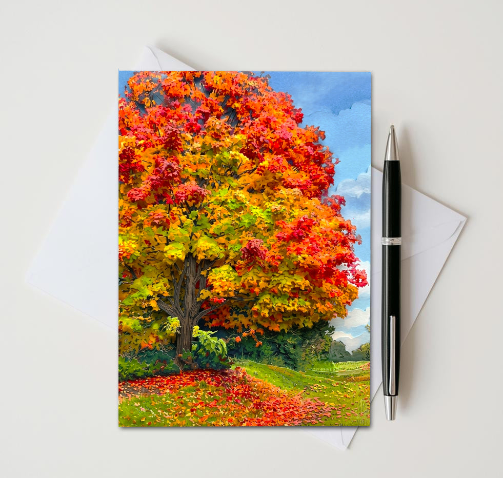 Autumn Glow Note Cards, Set of 8 Handmade 5x7 Fall Leaves Greeting Cards