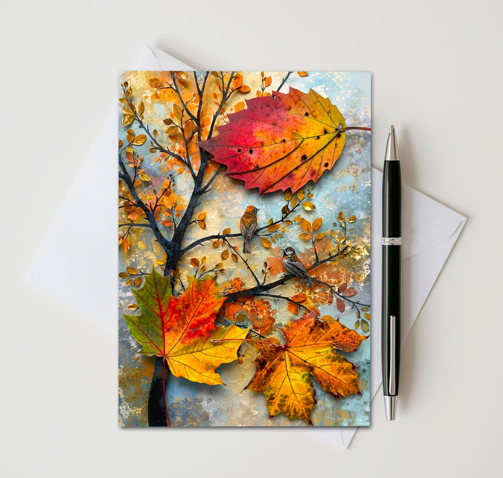 Autumn Glow Note Cards, Set of 8 Handmade 5x7 Fall Leaves Greeting Cards