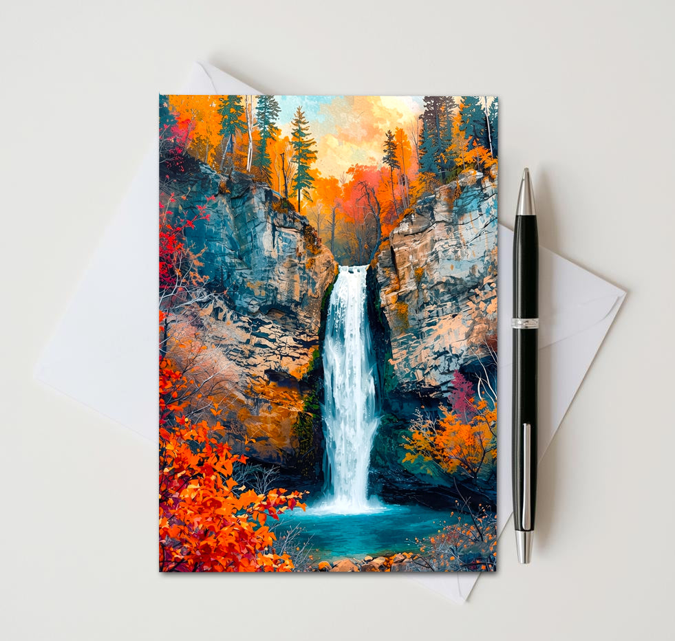 Autumn Glow Note Cards, Set of 8 Handmade 5x7 Fall Leaves Greeting Cards