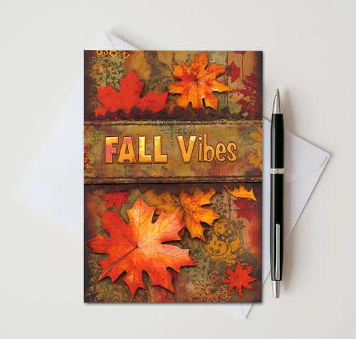 Autumn Glow Note Cards, Set of 8 Handmade 5x7 Fall Leaves Greeting Cards
