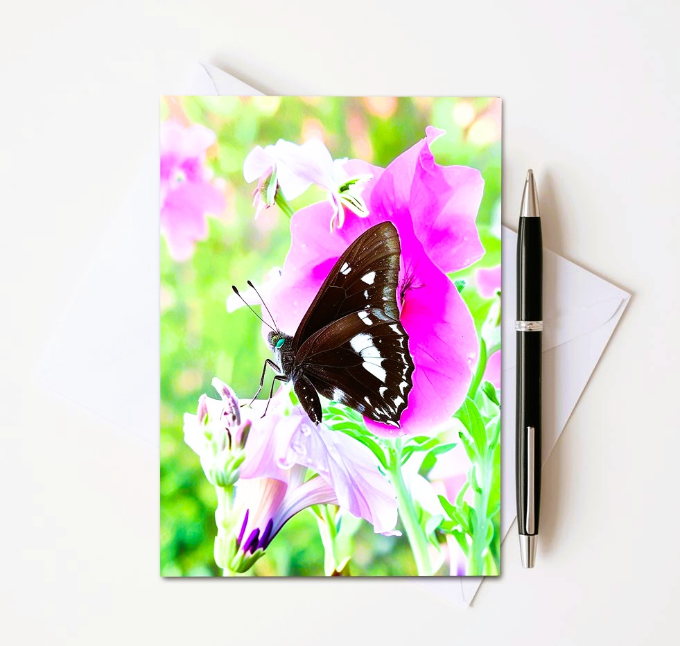 Butterfly On Pink Flower Note Cards | Handmade Nature Stationery Set