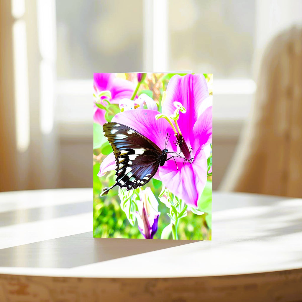 Butterfly On Pink Flower Note Cards | Handmade Nature Stationery Set