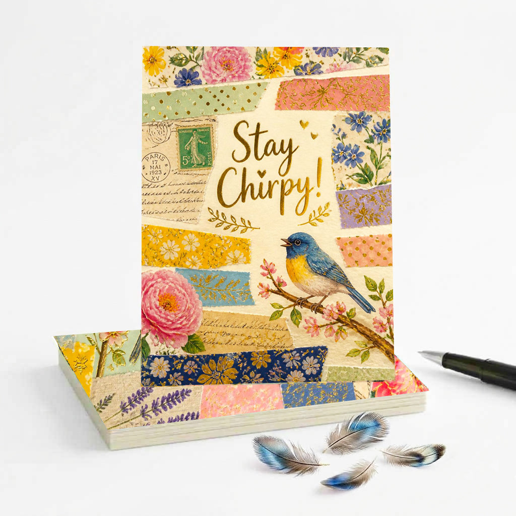 Vintage Chirpy Bird Note Cards, Set of 10 Handmade 5x7 Encouragement Greeting Cards