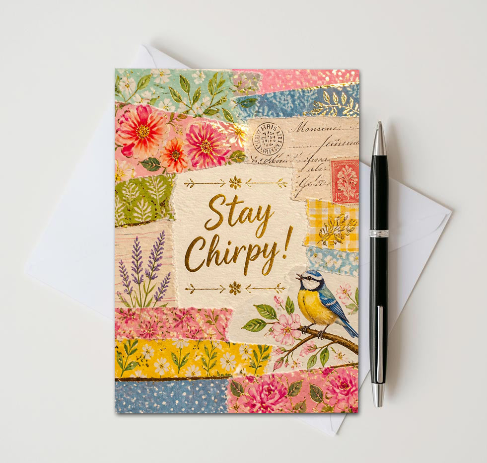 Vintage Chirpy Bird Note Cards, Set of 10 Handmade 5x7 Encouragement Greeting Cards