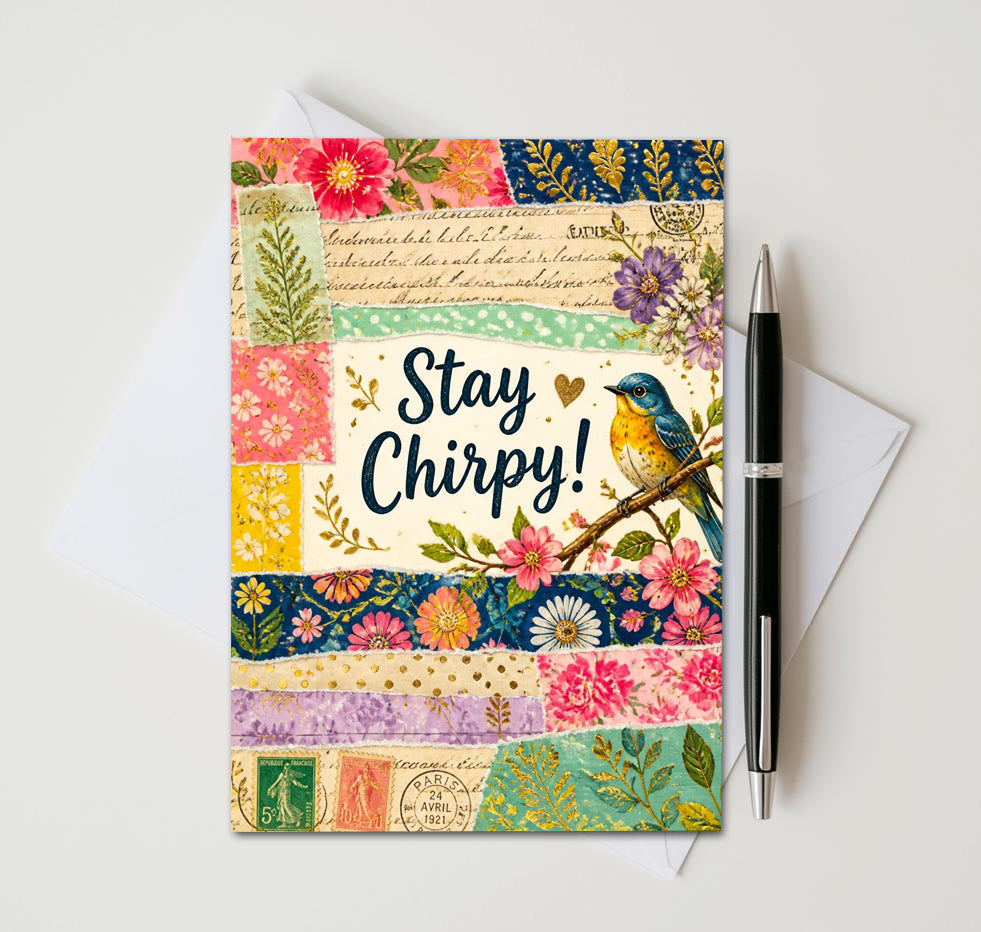 Vintage Chirpy Bird Note Cards, Set of 10 Handmade 5x7 Encouragement Greeting Cards