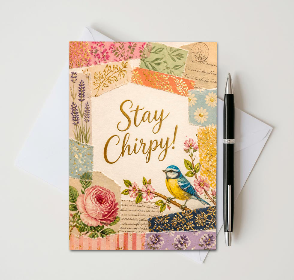 Vintage Chirpy Bird Note Cards, Set of 10 Handmade 5x7 Encouragement Greeting Cards
