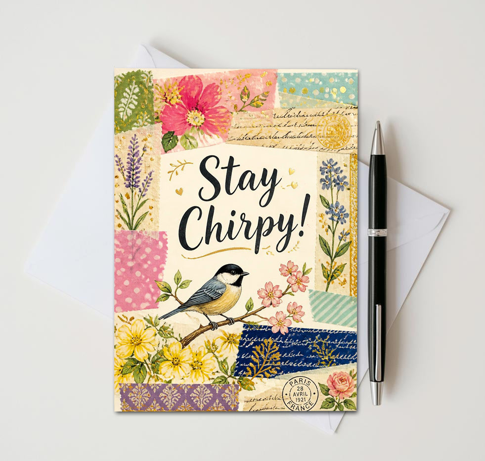 Vintage Chirpy Bird Note Cards, Set of 10 Handmade 5x7 Encouragement Greeting Cards