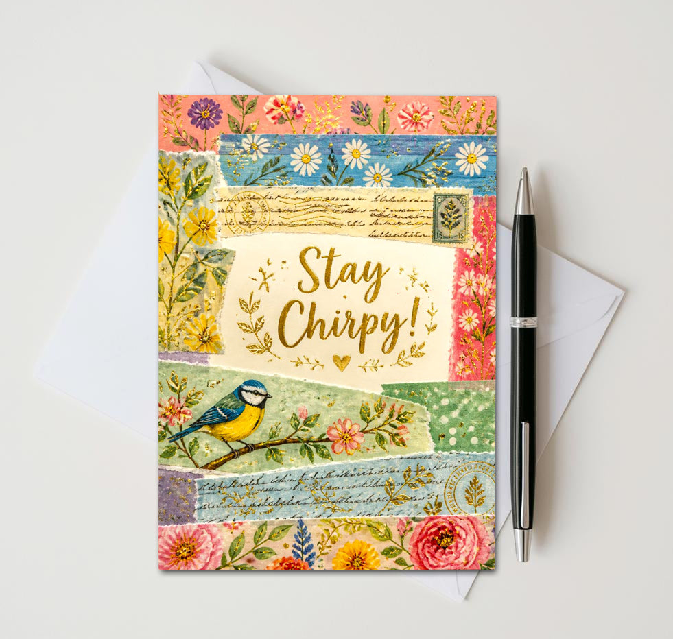 Vintage Chirpy Bird Note Cards, Set of 10 Handmade 5x7 Encouragement Greeting Cards
