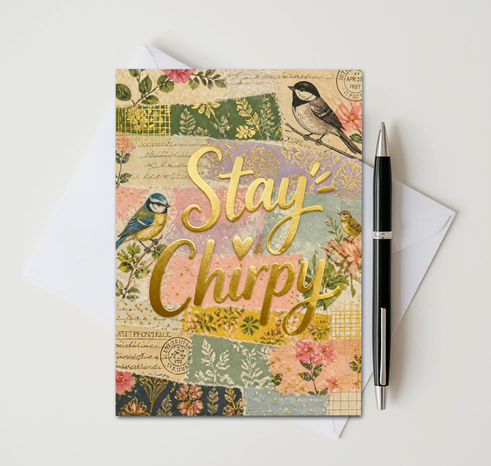 Vintage Chirpy Bird Note Cards, Set of 10 Handmade 5x7 Encouragement Greeting Cards