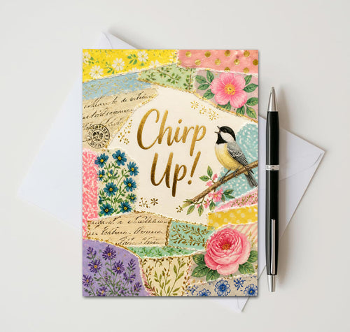 Chirp Up chickadee handmade encouragement note card
