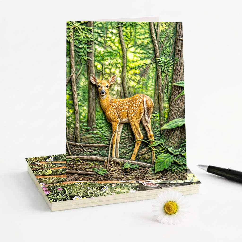 White Tailed Deer Fawn Note Cards, Set of 8 Handmade 5x7 Woodland Nature Greeting Cards