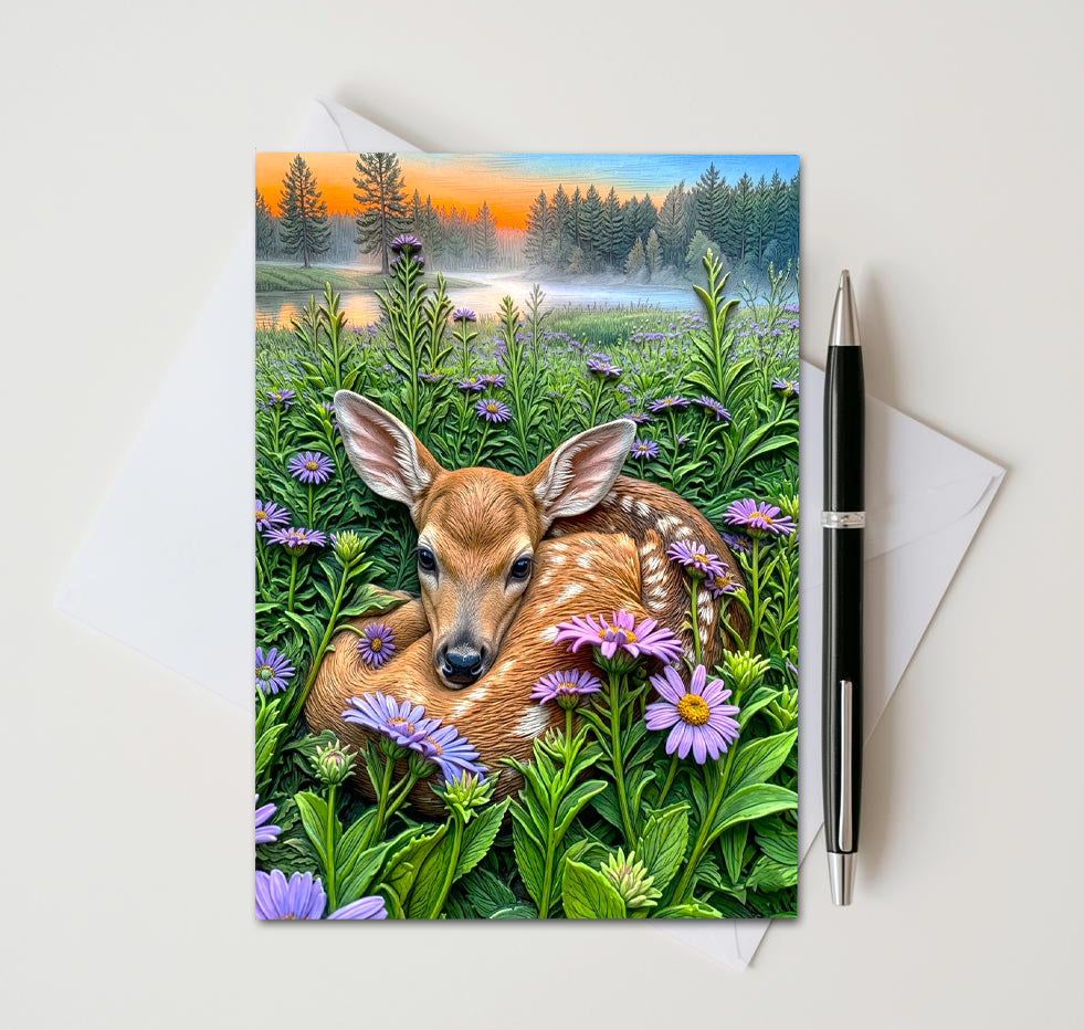 White Tailed Deer Fawn Note Cards, Set of 8 Handmade 5x7 Woodland Nature Greeting Cards