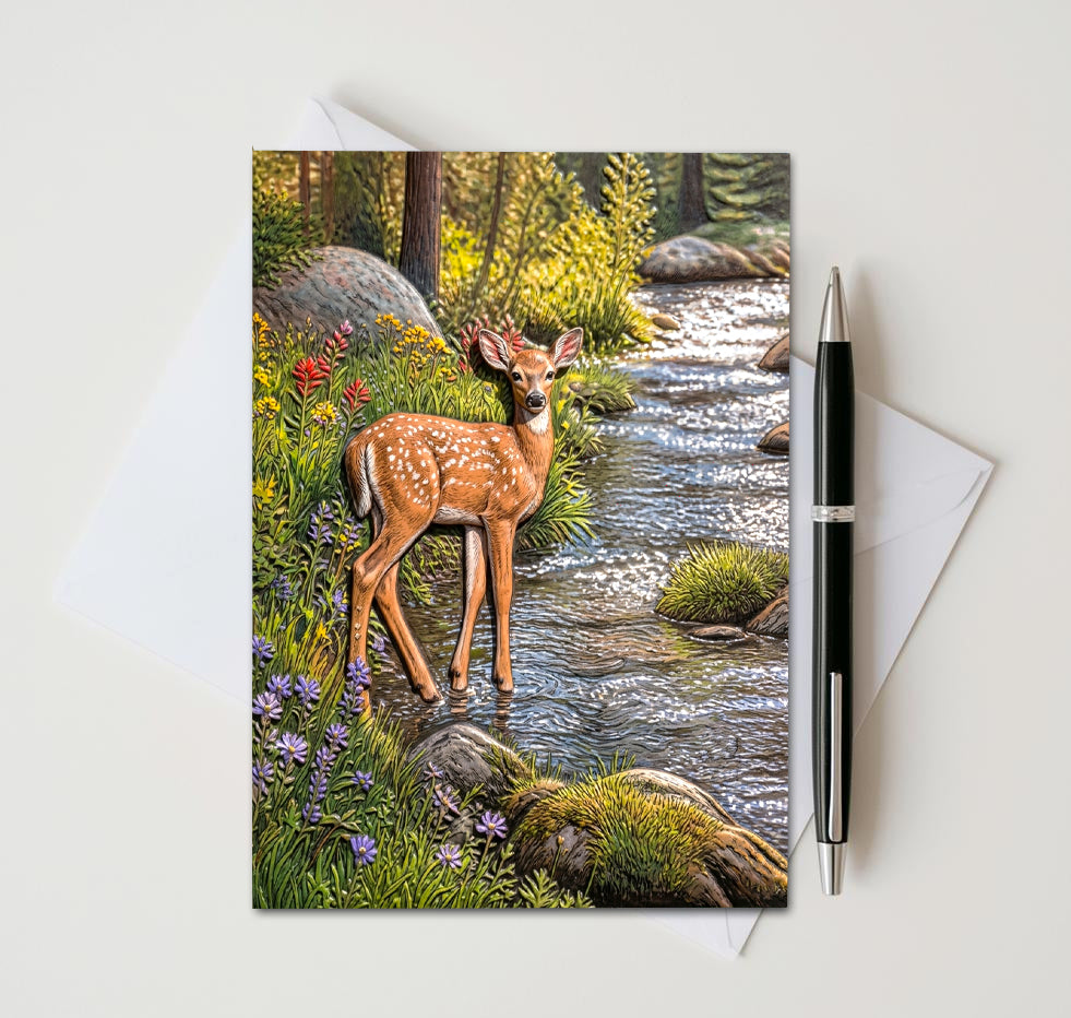 White Tailed Deer Fawn Note Cards, Set of 8 Handmade 5x7 Woodland Nature Greeting Cards