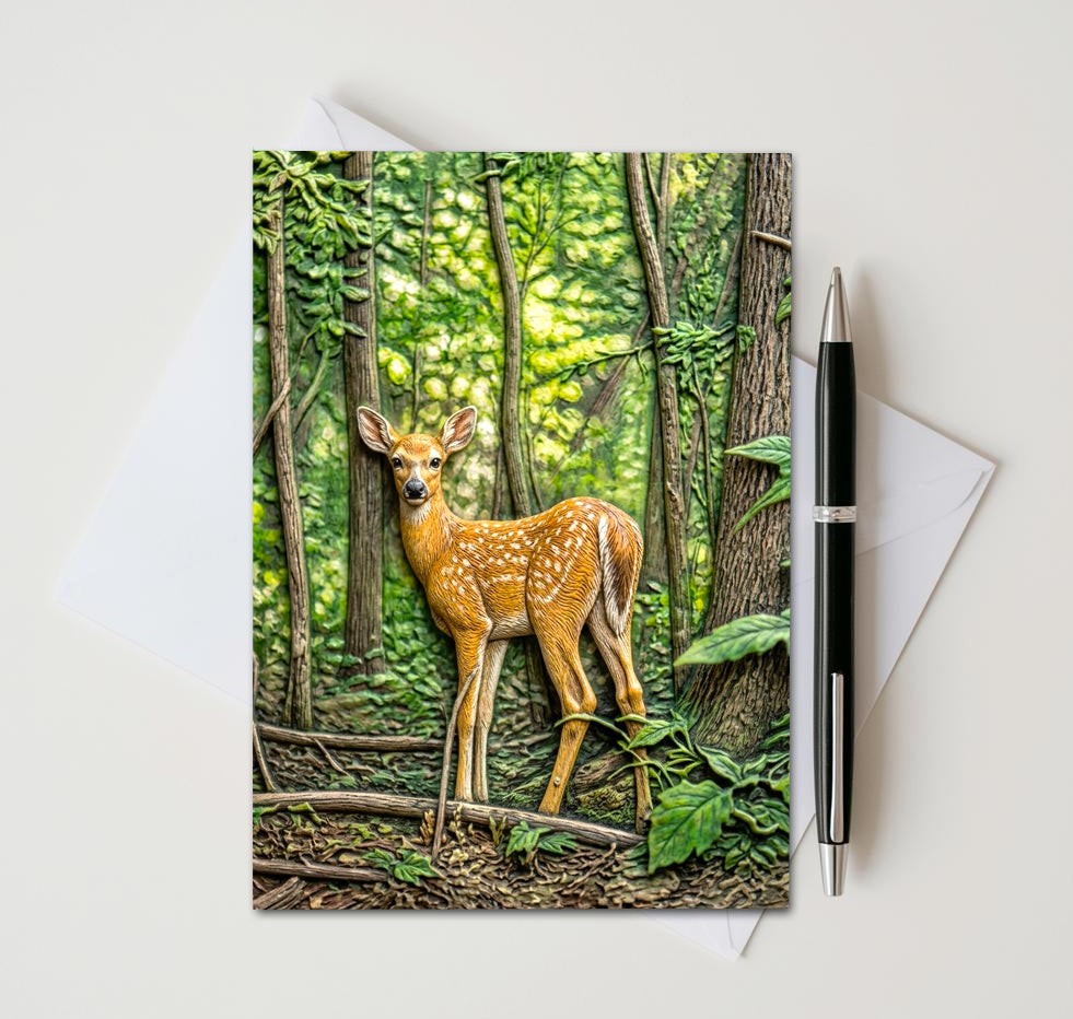 White Tailed Deer Fawn Note Cards, Set of 8 Handmade 5x7 Woodland Nature Greeting Cards