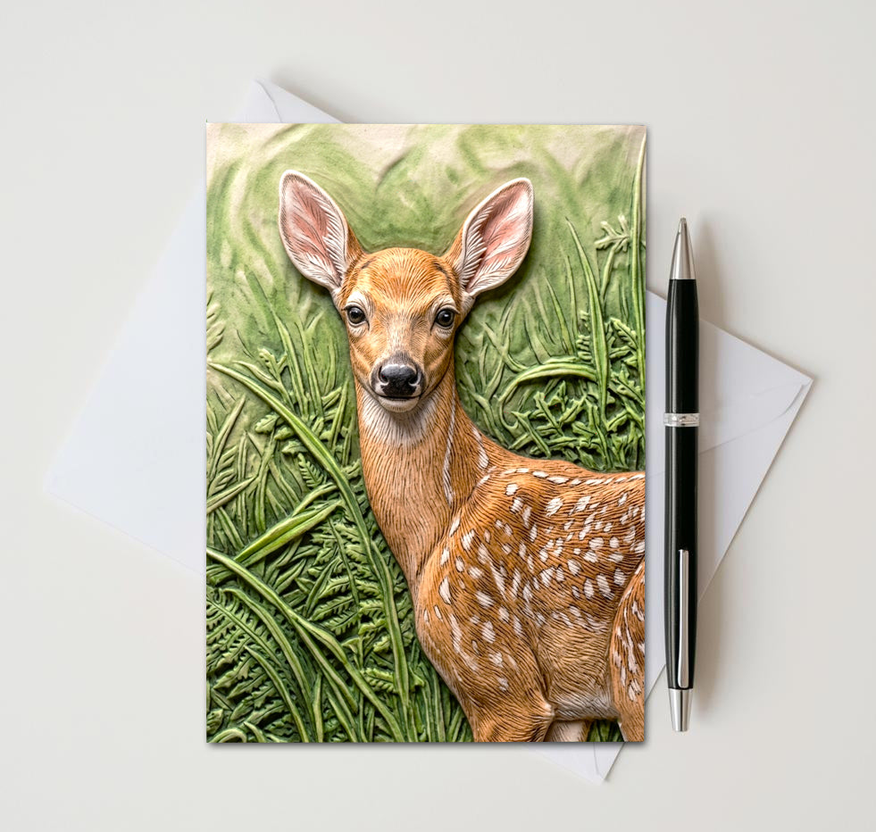 White Tailed Deer Fawn Note Cards, Set of 8 Handmade 5x7 Woodland Nature Greeting Cards