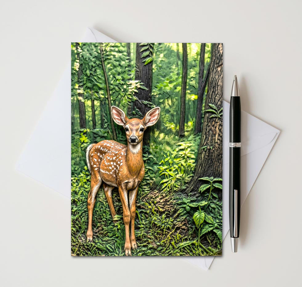 White Tailed Deer Fawn Note Cards, Set of 8 Handmade 5x7 Woodland Nature Greeting Cards
